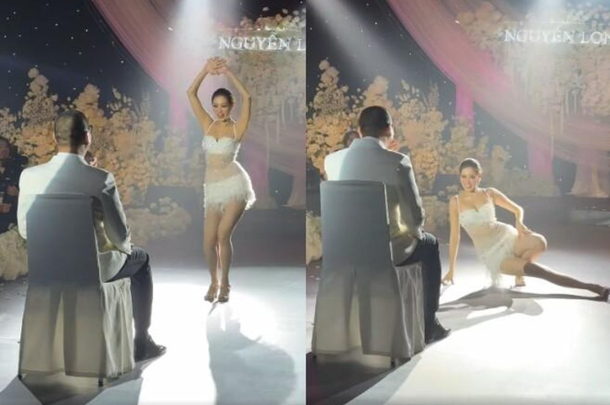 Sau khi đăng tải màn vũ đạo lên mạng xã hội, Khánh Vân nhận ý kiến cho rằng những động tác gợi cảm trước mặt chú rể chỉ phù hợp trong không gian riêng tư có hai người, thay vì biểu diễn trước nhiều quan khách ở tiệc cưới. Ảnh chụp màn hình