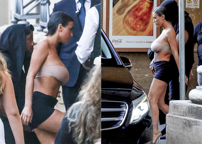 Bianca Censori luôn mặc kiểu trang phục là quần áo màu nude bó sát cơ thể để khoe ba vòng nóng bỏng. (Ảnh: Backgrid)