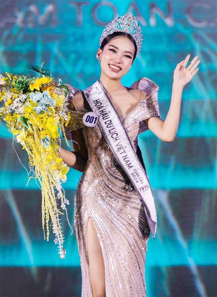 Võ Cao Kỳ Duyên sinh năm 2005 vừa đăng quang Hoa hậu Du lịch Việt Nam Toàn cầu 2024 vào tối 21/9. (Ảnh: FB Hoa hậu Du lịch Việt Nam)