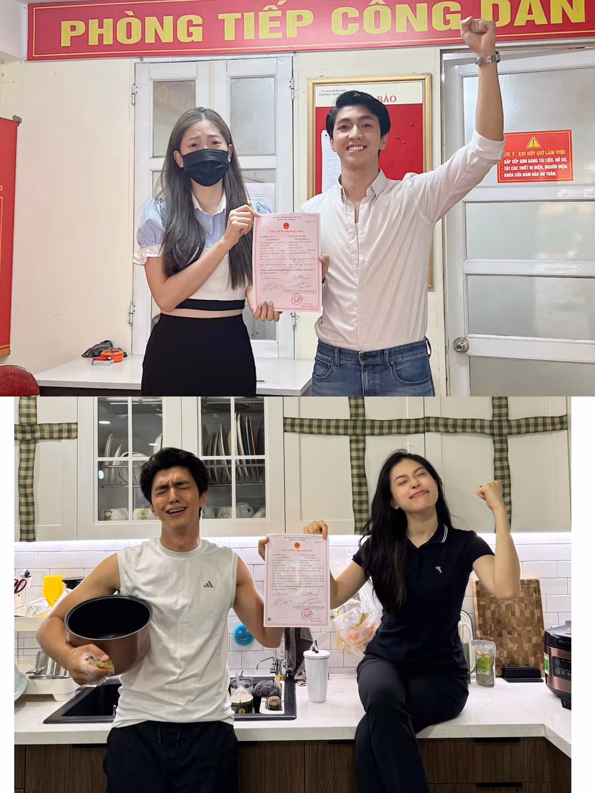 Bình An chụp ảnh hài hước để kỷ niệm hai năm đăng ký kết hôn với Phương Nga. Ảnh: FB Nguyễn Bình An