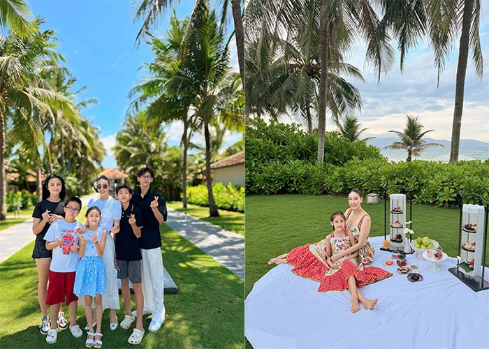 Nhân dịp con trai nghỉ hè về Việt Nam, Hoa hậu Hà Kiều Anh đưa các con đi nghỉ dưỡng ở một resort sang trọng tại Đà Nẵng.