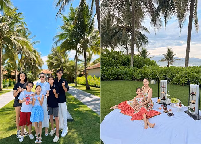 Nhân dịp con trai nghỉ hè về Việt Nam, Hoa hậu Hà Kiều Anh đưa các con đi nghỉ dưỡng ở một resort sang trọng tại Đà Nẵng.