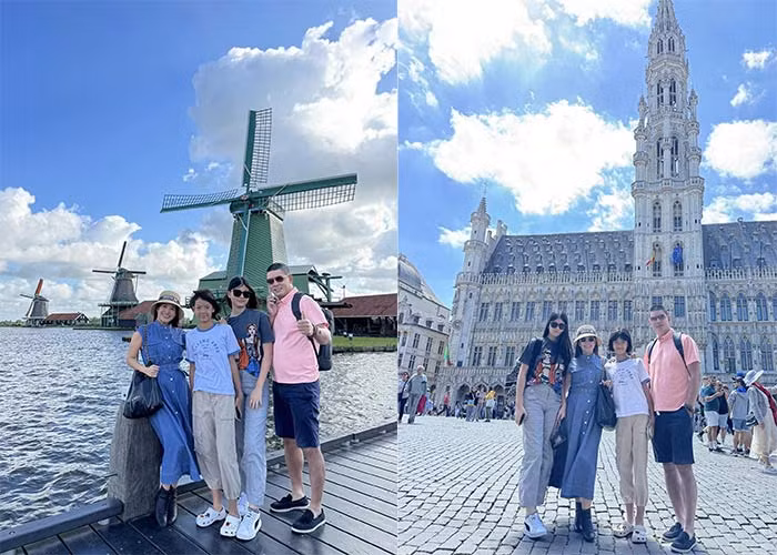 Gia đình Bình Minh - Anh Thơ đưa hai con đi du lịch 6 nước châu Âu gồm Đức, Hà Lan, Pháp, Bỉ, Thụy Sĩ, Italy.