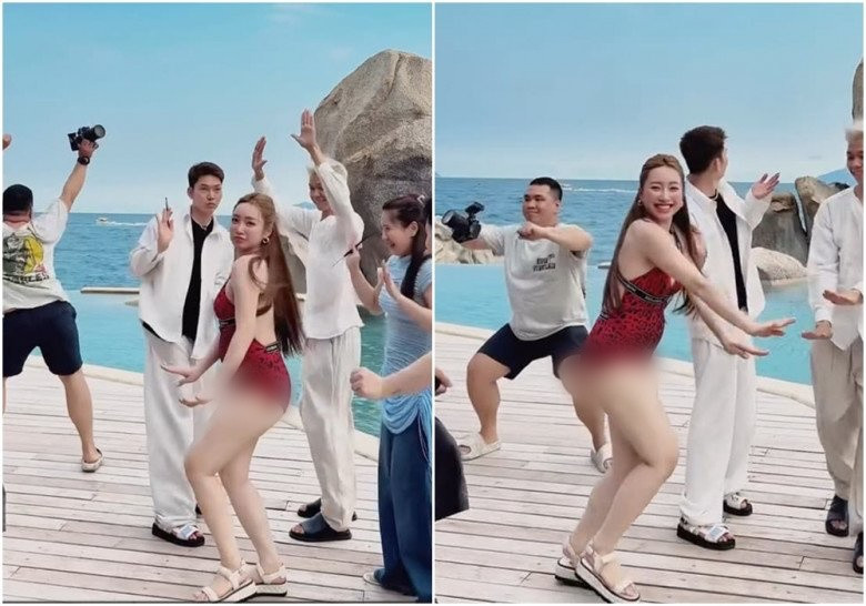 Mới đây, trên trang cá nhân của mình, Lý Thuỳ Chang đã đăng tải đoạn clip "quẩy" cực sung cùng ekip. Bà xã Chi Bảo diện bikini màu đỏ, khoe vóc dáng thon gọn cùng thần thái rạng rỡ dù đang mang thai.