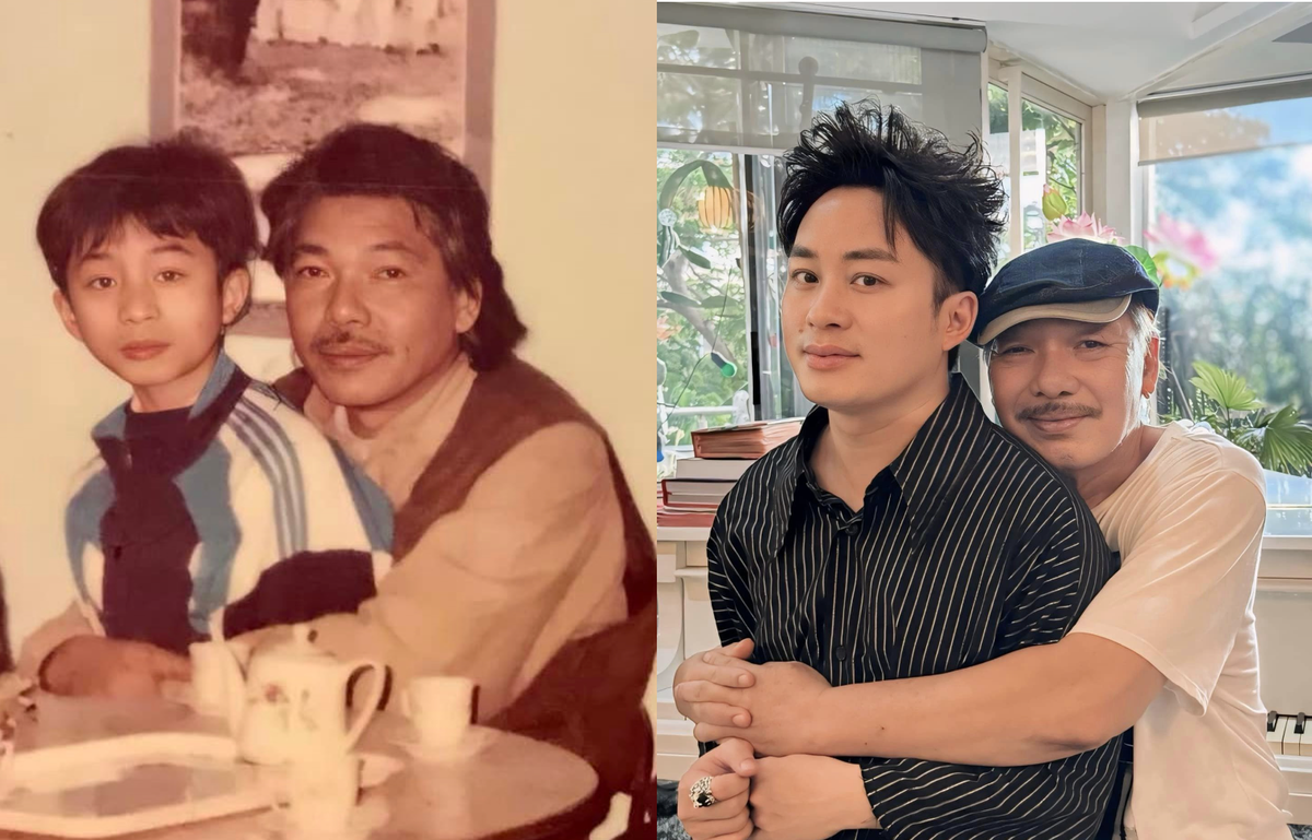 Ca sĩ Tùng Dương đăng ảnh khi còn bé và hiện tại cùng nhạc sĩ Trần Tiến.