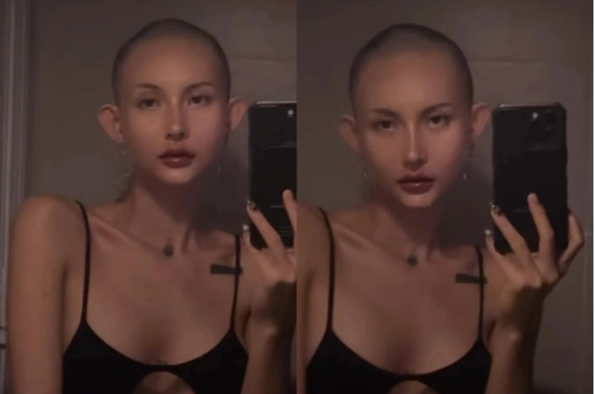 Lâm Minh - vợ Decao, bất ngờ cập nhật hình ảnh selfie cạo trọc đầu trước gương.