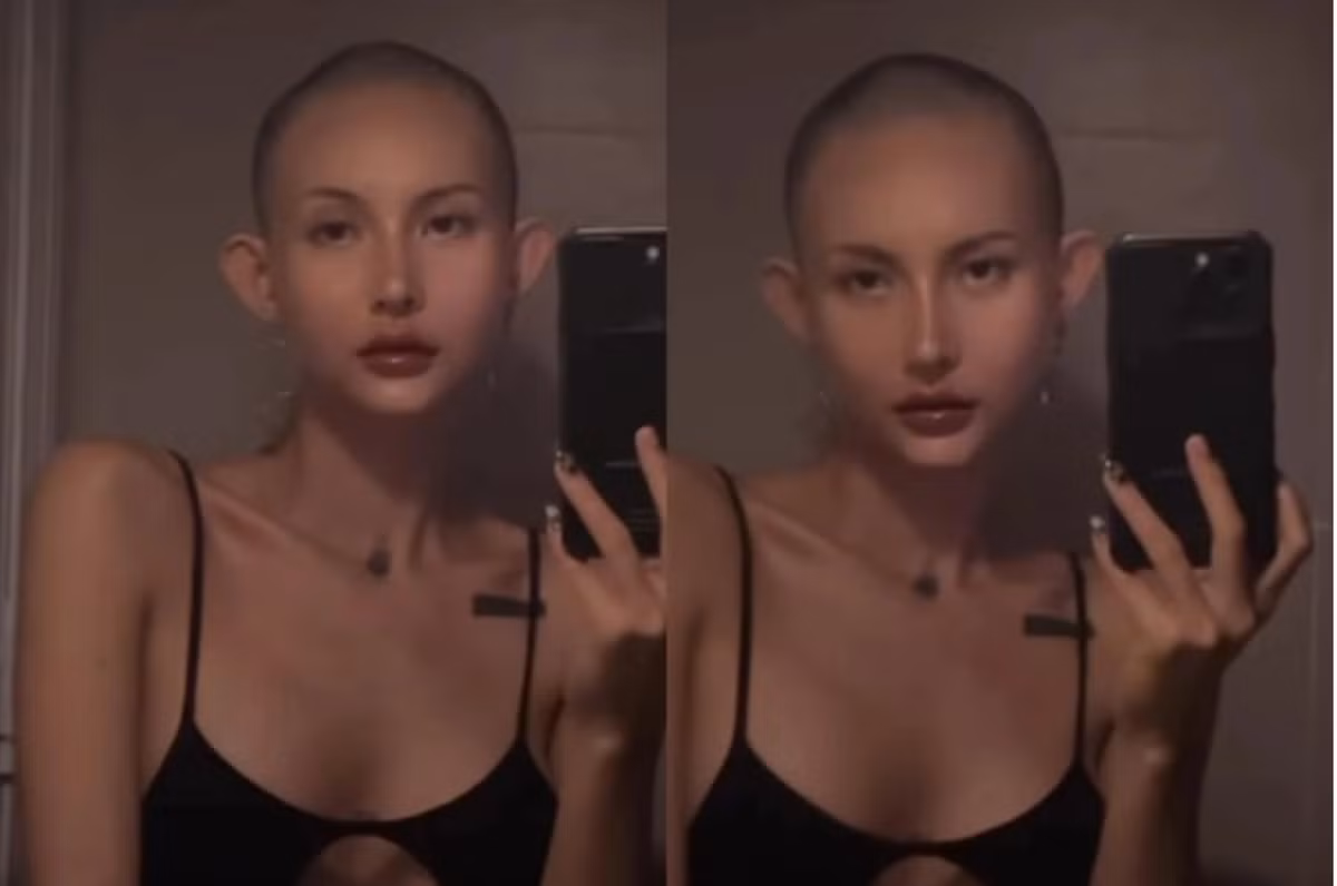 Lâm Minh - vợ Decao, bất ngờ cập nhật hình ảnh selfie cạo trọc đầu trước gương.