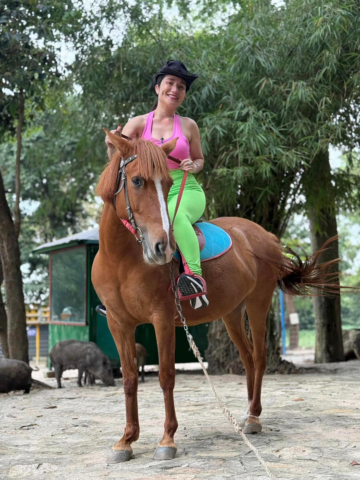 Cát Tường cưỡi ngựa và viết: "Ngựa hoang nào giẫm nát tơi bời. Nhưng đời làm ngựa hoang chết gục!". Ảnh: FB Nguyễn Trí Cát Tường