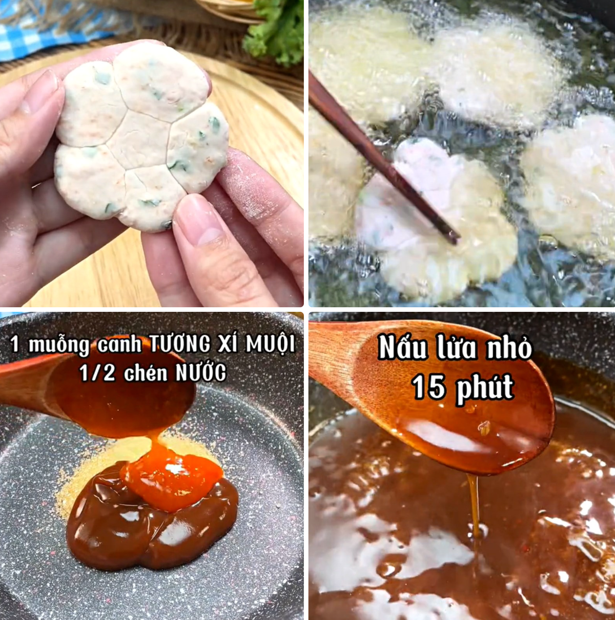 Khi rán, bánh chị sẽ có lớp vỏ ngoài giòn rụm, bên trong mềm dẻo, quyện cùng hương thơm của hành lá và vị ngọt của tôm khô. Ảnh: @dienmayxanh