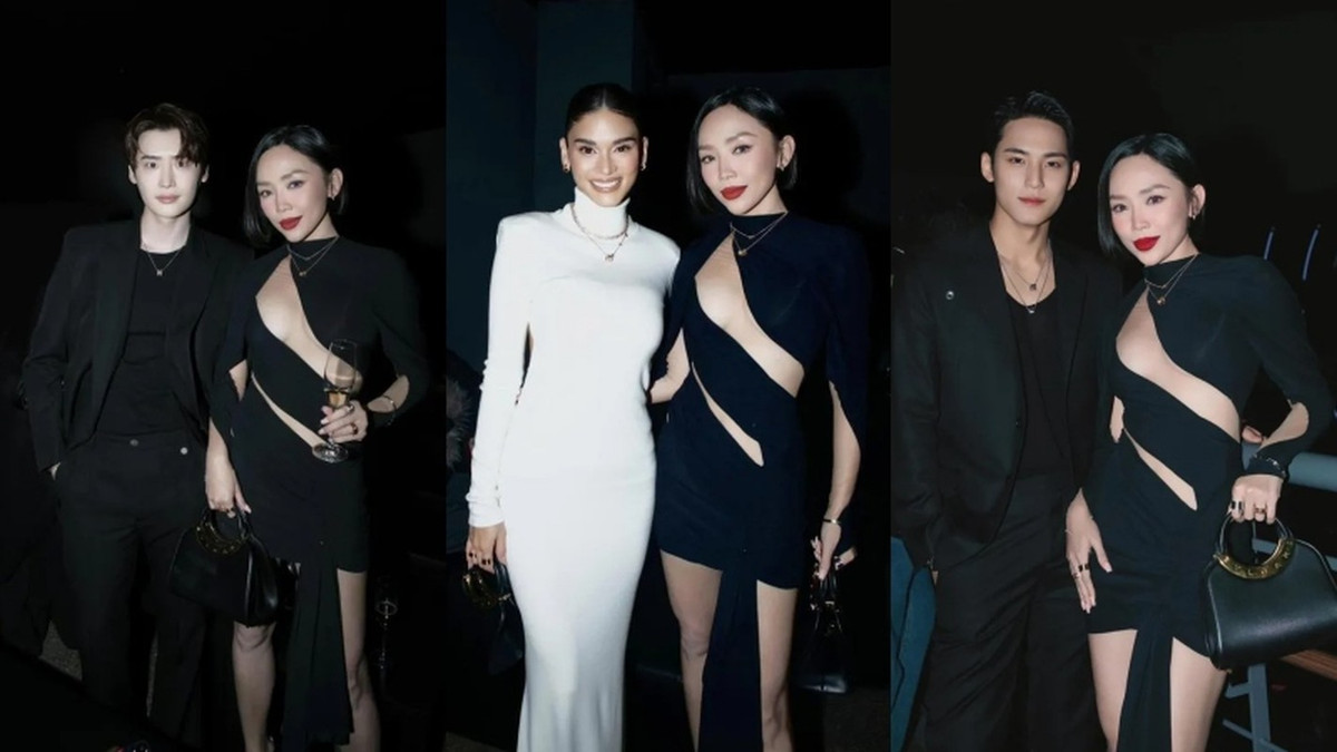 Tóc Tiên chọn váy cắt xẻ hiểm hóc, tôn vóc dáng lấn át các ngôi sao quốc tế khi đứng chung khung hình. Ảnh: Saostar