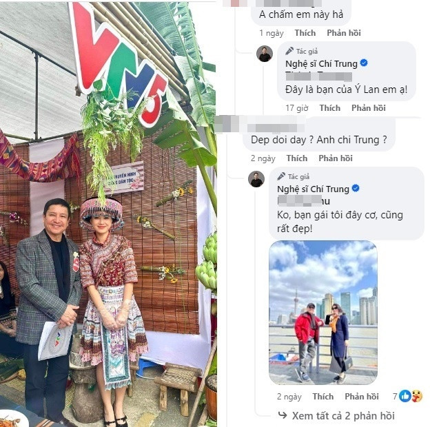 Gần đây, NSƯT Chí Trung chia sẻ chụp cùng một mỹ nhân cùng dòng chú thích: "Đi chấm hội thi nấu ăn của VTV, xin mãi cô này mới cho chụp hình, mình già thật rồi!". Ngay dưới phần bình luận, khi fan ghép đôi nam nghệ sĩ với mỹ nhân VTV, Chí Trung vội lên tiếng phủ nhận bằng cách đăng bức ảnh bên bạn gái Ý Lan: "Không, bạn gái tôi đây cơ, cũng rất đẹp!".