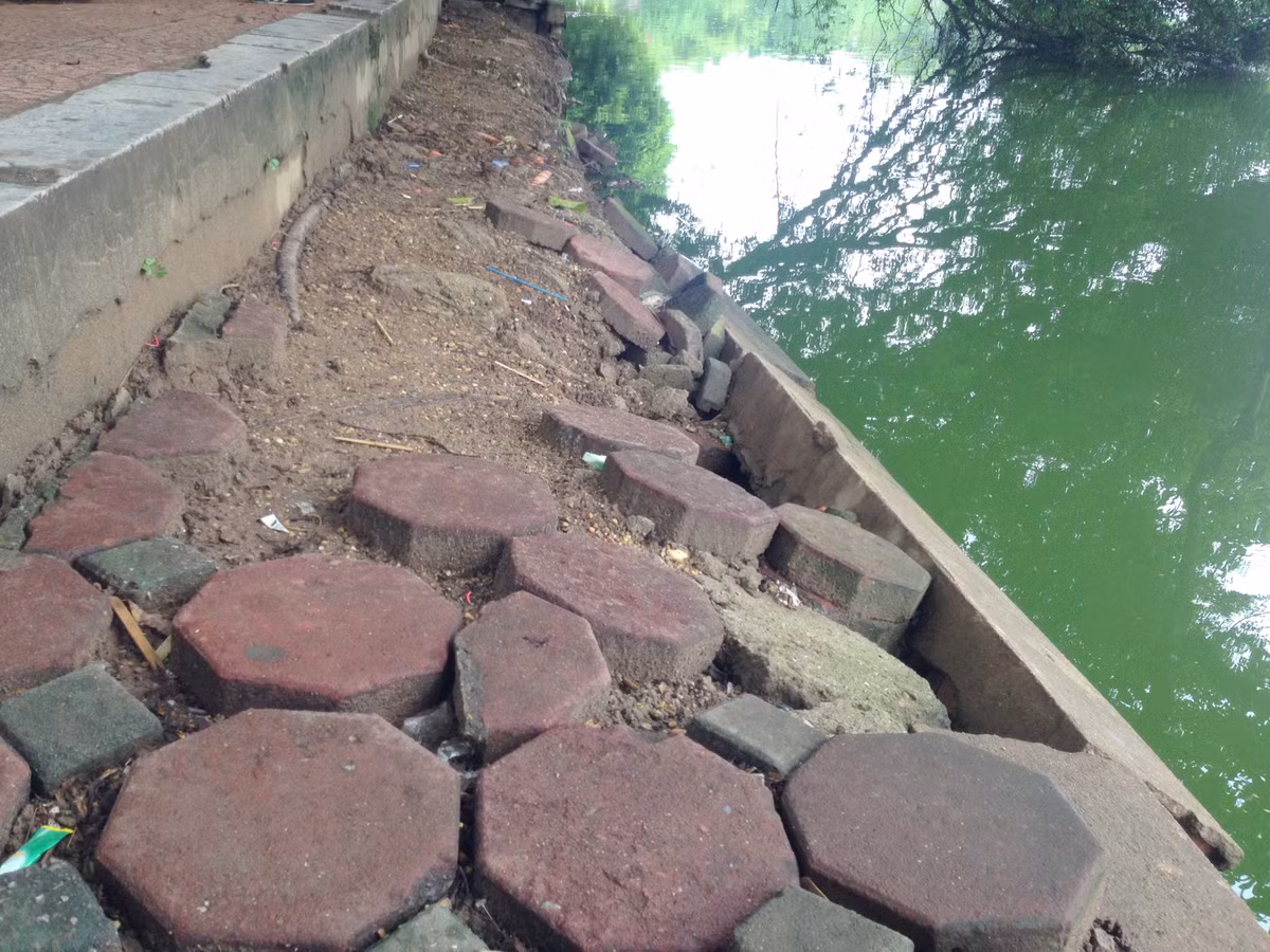 Theo thông tin từ UBND quận Hoàn Kiếm, hệ thống kè xung quanh hồ Hoàn Kiếm được xây dựng từ lâu, chưa được đầu tư cải tạo nên đã có hiện tượng lún sụt từ trước năm 2017. Đến nay, hệ thống kè xung quanh hồ đã xuống cấp, nhiều vị trí đã mất chân kè dẫn đến hệ thống đường dạo sát mép hồ nhiều điểm bị lún sụt.