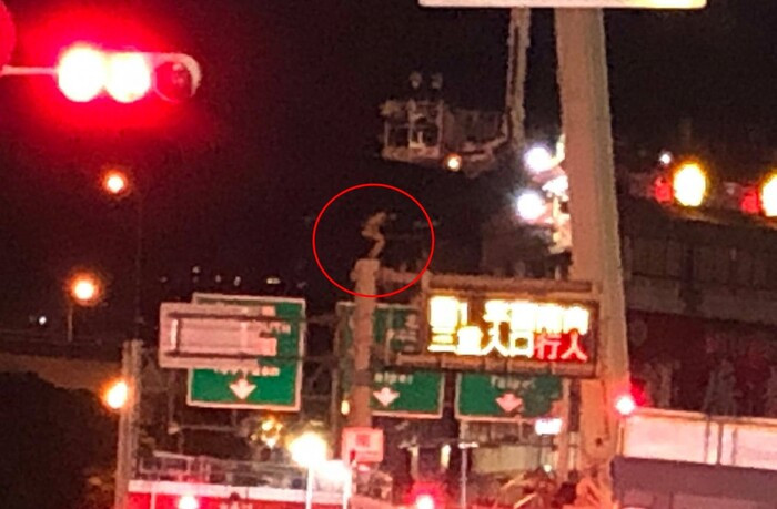 Co gai mac quan dui treo cot den cao 8m, nghi muon tu tu