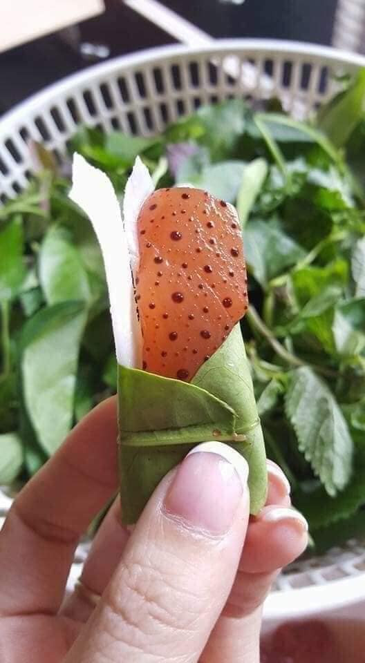 Theo chị Hạnh, sứa màu trắng nhưng sau khi ngâm bằng quả vẹt sẽ chuyển sang màu đỏ tươi bắt mắt. Vì thế, người Hà Nội gọi là sứa đỏ.