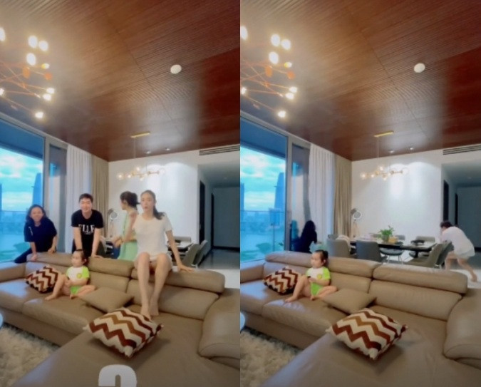 Dễ dàng nhận thấy, khu vực phòng khách và gian bếp được trang hoàng vô cùng tinh tế, sang trọng với những nội thất sang chảnh.