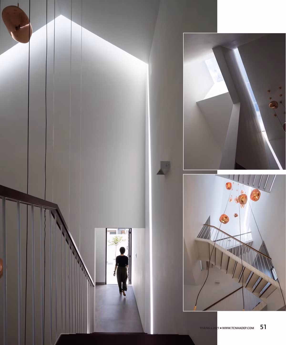 Cầu thang bản thép giúp tạo cảm giác nhẹ nhàng, thông gió giữa các khu vực trong căn nhà.