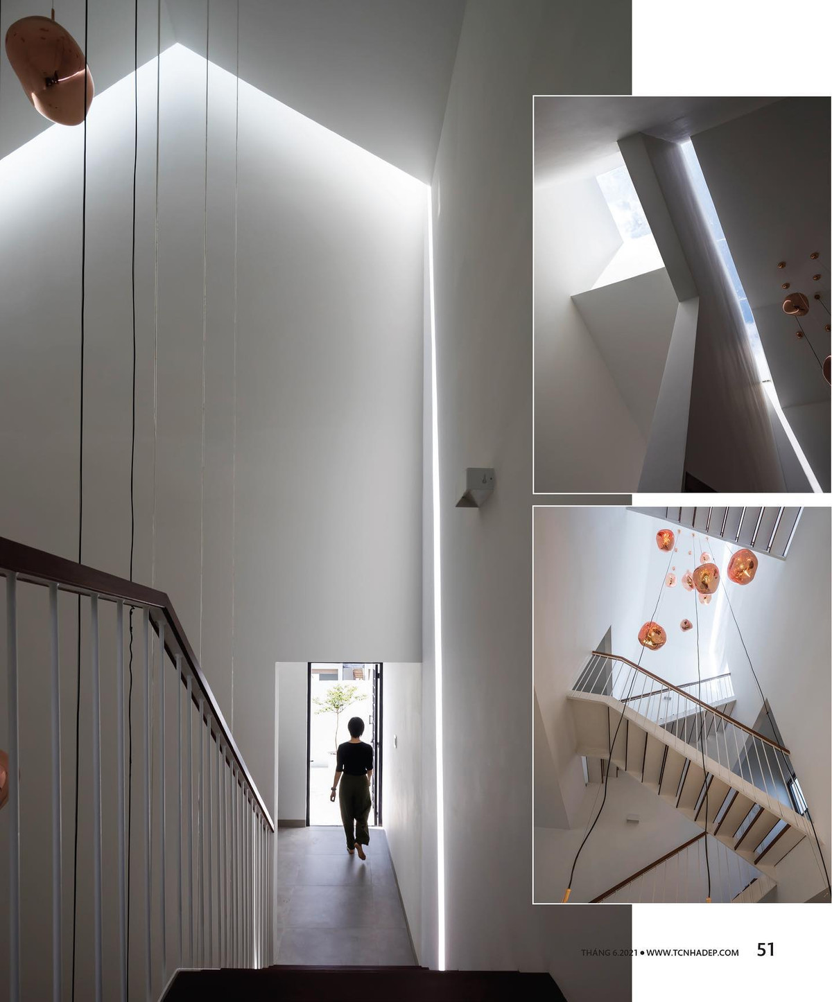 Cầu thang bản thép giúp tạo cảm giác nhẹ nhàng, thông gió giữa các khu vực trong căn nhà.