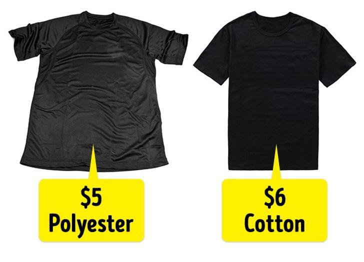 Thông thường, các loại quần áo làm từ sợi tổng hợp được cho là tốt hơn, mặc thoáng mát hơn. Dù giá thành hay chi phí sản xuất vẫn ngang bằng các loại chất liệu khác nhưng giá của nó vẫn cao hơn.