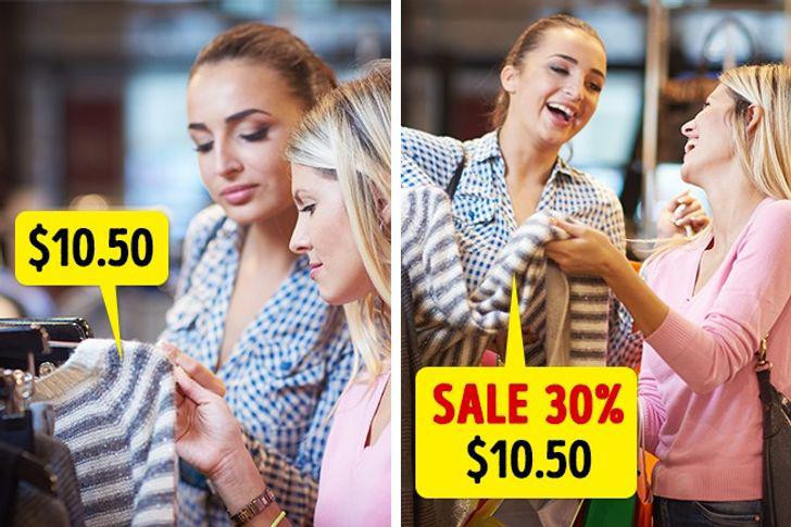 Giảm giá sản phẩm là một trong những cách các cửa hàng thời trang áp dụng để kích cầu mua sắm. Trên thực tế, các cửa hàng chỉ giảm giá "ảo". Họ đẩy giá trị thật của sản phẩm lên một mức cao hơn rồi công bố giảm 30 - 50%.