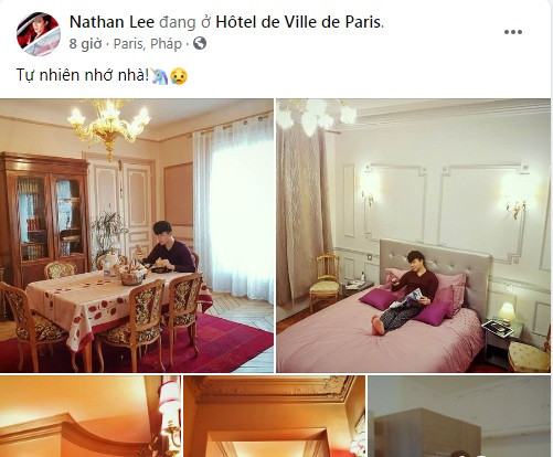Mới đây, trên trang cá nhân, Nathan Lee hé lộ không gian sống bên trong khách sạn trị giá 2500 tỷ đồng ở Paris (Pháp).