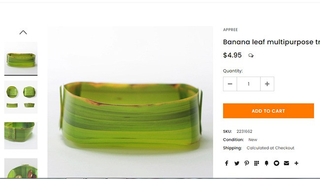 Mới đây, một công ty Hàn Quốc tung lên mạng sản phẩm có tên "khay lá chuối" với giá 4,95 USD (113.000 đồng)/chiếc, còn khay dài có giá từ 4,55 USD (104.000 đồng)/chiếc.