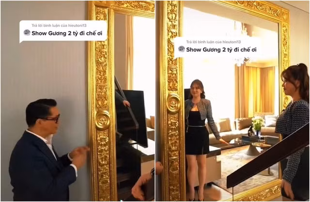 Mới đây, một đoạn clip về chiếc gương mạ vàng do NTK Thái Công chọn lựa trong căn nhà một nữ đại gia khiến cộng đồng mạng không khỏi xôn xao. Ảnh: TikTok.
