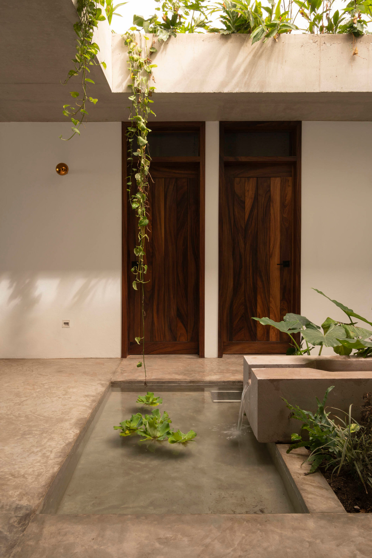 Tiểu cảnh hồ nước ở khu vực sân trong giúp điều tiết vi khí hậu cho toàn bộ nhà.