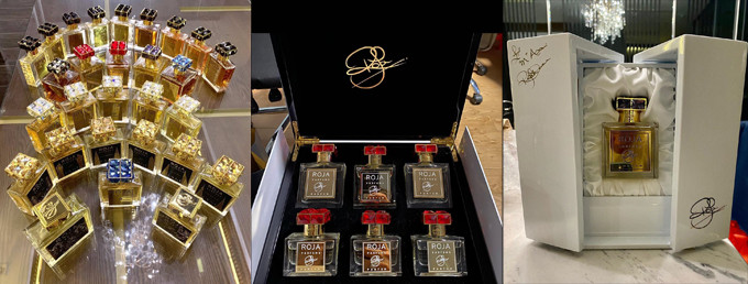 Trấn Thành sở hữu hơn 50 chai Roja bao gồm 3 sản phẩm thuộc phiên bản giới hạn của hãng: Roja Oceania, O - The Exclusive, Midsummer Dream...Roja là một thương hiệu Anh, không được sản xuất đại trà, chủ yếu bán tại thị trường Anh. Ảnh: Ngoisao