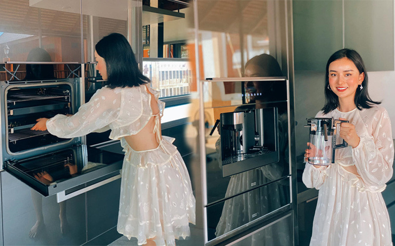 Đáng chú ý, căn bếp của Angela Chu có diện tích là 76 mét vuông, tổng chi phí đầu tư bao gồm đồ bếp, hệ tủ, cải tạo là 3,7 tỷ đồng. Ảnh: FBNV