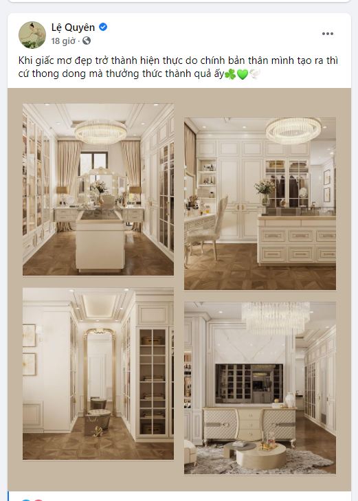 Sau khi ly hôn, ca sĩ Lệ Quyên liên tục khoe khối tài sản kếch xù. Cách đây không lâu, Lệ Quyên gây chú ý khi hé lộ căn biệt thự xa hoa.