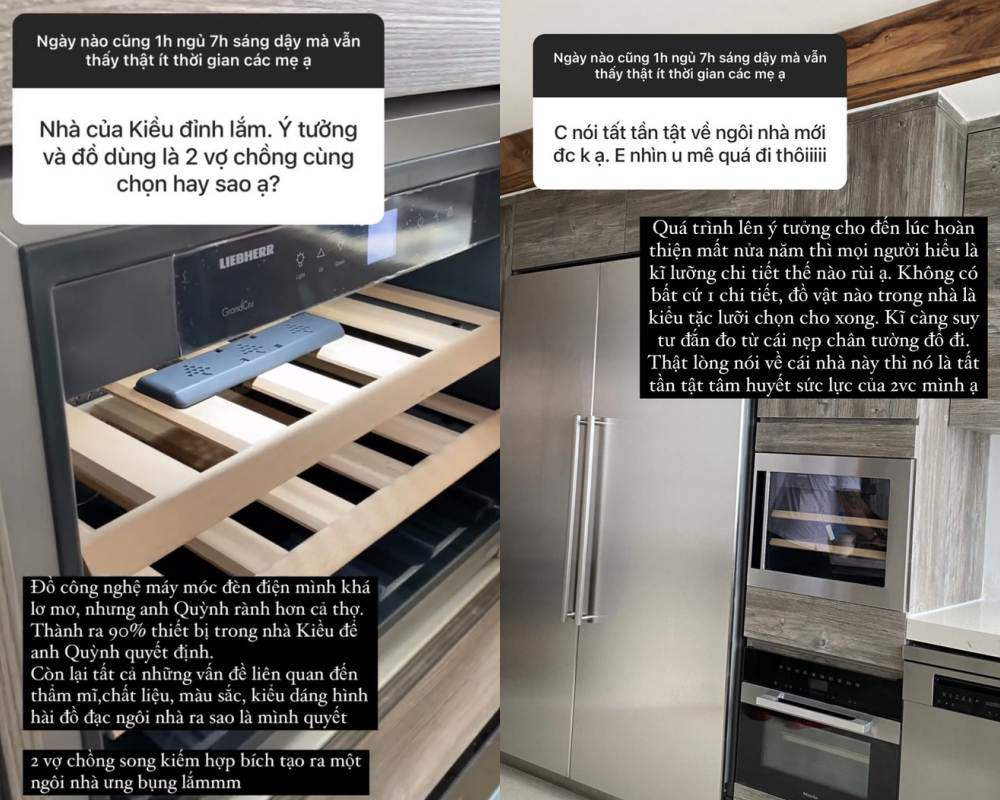 Vợ chồng ca nương Kiều Anh dành nhiều thời gian cho căn nhà mới, cân nhắc chọn lựa từ những thứ nhỏ nhất như công tắc đèn đến tủ lạnh.