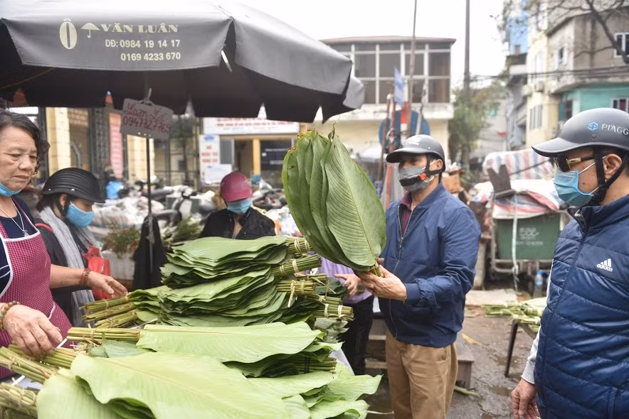 Có từ hàng chục năm nay, chợ lá dong nằm trên đường Trần Quý Cáp (phía sau ga Hà Nội) là địa chỉ quen thuộc cung cấp lá dong cho rất nhiều khu vực tại Thủ đô và khu vực lân cận.
