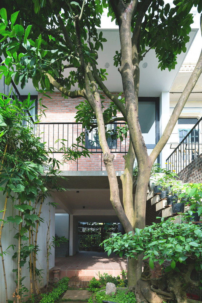 Công trình đan xen khối đặc tạo ra những khoảng rỗng được bao bằng vật liệu thông thoáng để tạo sự liên kết, đưa nắng và gió trời vào sâu trong công trình.