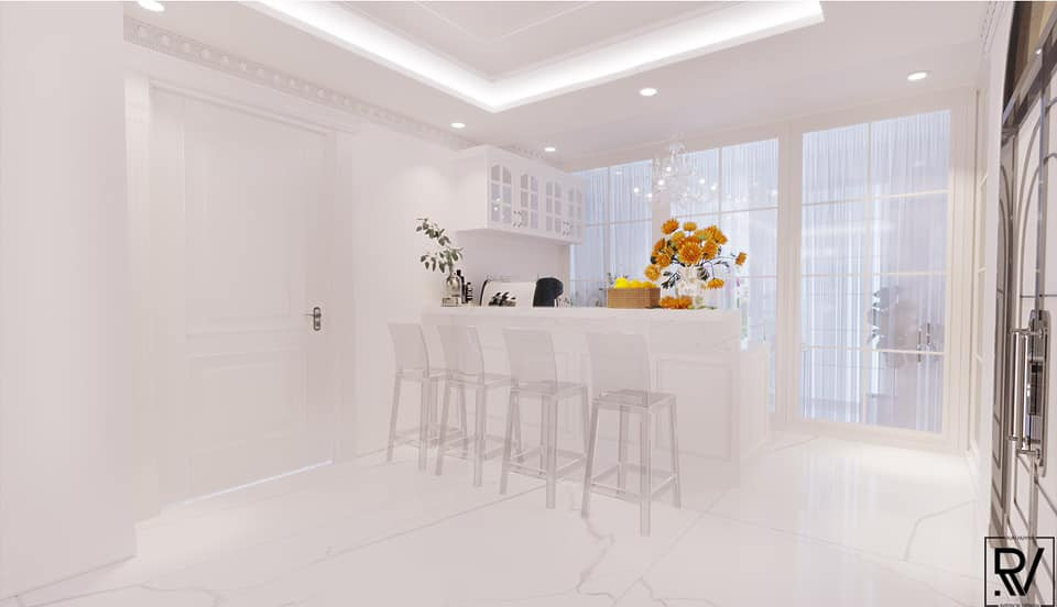 Công trình có gam màu trắng chủ đạo.