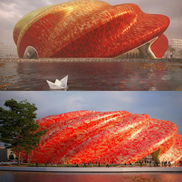 Theo một nhà phê bình kiến trúc, Các yếu tố chồng chất như màu đỏ, lụa, rồng và phượng khiến cho công trình kiến trúc như bị ‘bội thực’ và không phù hợp với lịch sử của thành phố Quảng Châu.