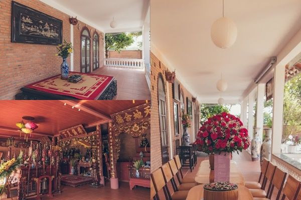 Gian đầu tiên thờ Phật, Tam tòa đức quốc mẫu, tổ nghiệp và gia tộc họ Trần, Lê. Gian thứ 2 là nơi ở của gia đình còn gian cuối cùng là địa điểm dùng để tổ chức tiệc và đón khách. Ảnh: FB Lý Nhã Kỳ