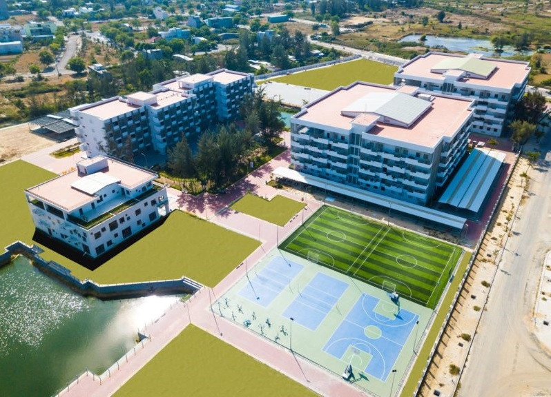 Hiện tại, Khu đô thị công nghệ FPT City Đà Nẵng đã có các trường Tiểu học - Trung học cơ sở (FPT School), trường Trung học phổ thông (THPT) và Đại học FPT (FPT University). Ảnh: Fptcitydn