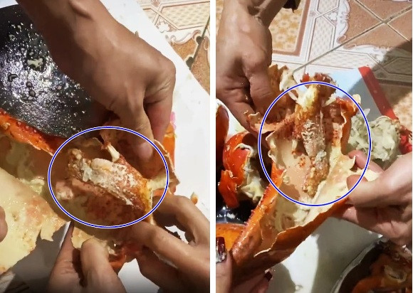 Nhiều người tỏ ra bất bình với người bán hàng "không có tâm" khi cả con tôm to như thế mà ướp đông lạnh đến mức óp hết cả thịt. Ảnh: Tiktok