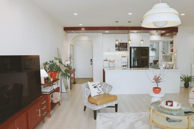 Phòng khách, phòng bếp, phòng ăn thông với nhau.