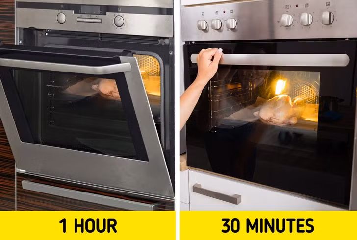 Khi sử dụng lò nướng, hãy đóng cửa lò để vừa tiết kiệm điện năng vừa đảm bảo an toàn.