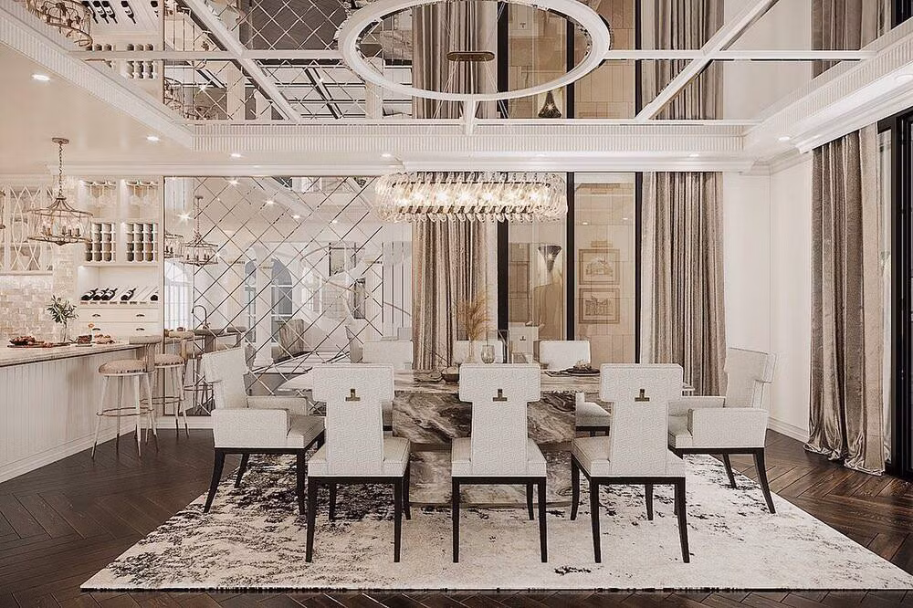 Ngoài tông trắng chủ đạo, căn nhà còn có thêm sắc đen, xám, nâu và vàng đồng, tạo nên tổng thể hiện đại.