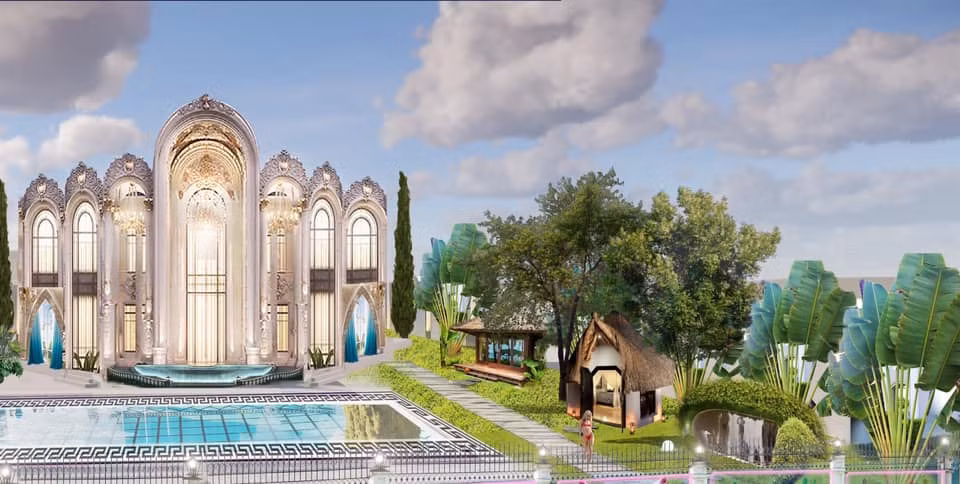 Không gian bên ngoài biệt thự được thiết kế sang trọng đến choáng ngợp.