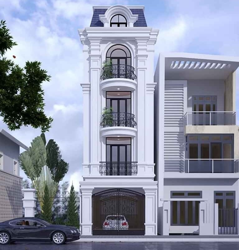 Nhà 4 tầng phong cách cổ điển có sự hoàn thiện đạt đến độ chuẩn mực về thiết kế và độ hoàn mỹ về nghệ thuật. Ảnh: Xaydungphatdat.