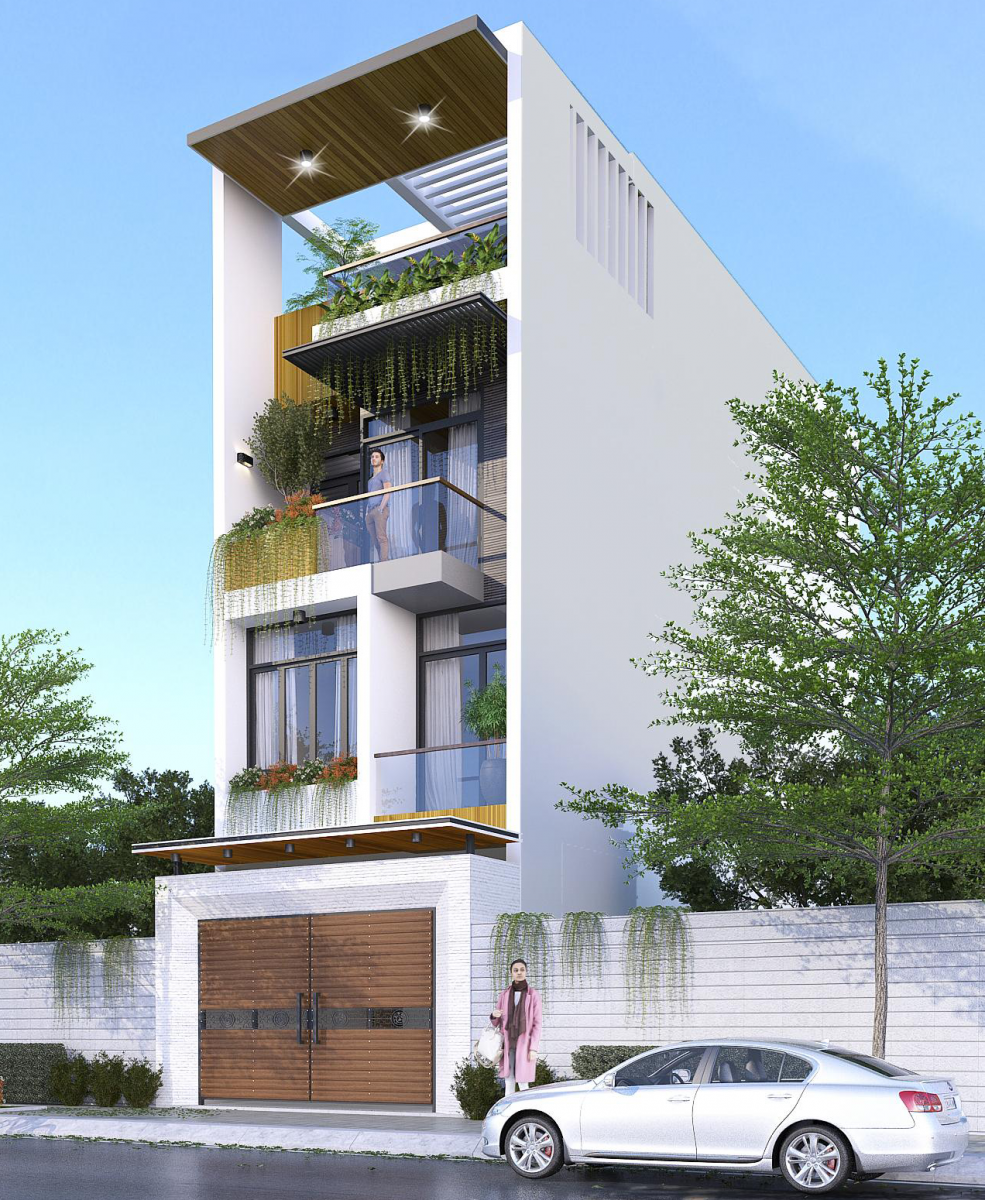 Nhà phố mái bằng với sự cách điệu của ban công, cửa kính lớn khiến cho giá trị thẩm mỹ được nâng cao hơn. Ảnh: Xaydungphatdat.