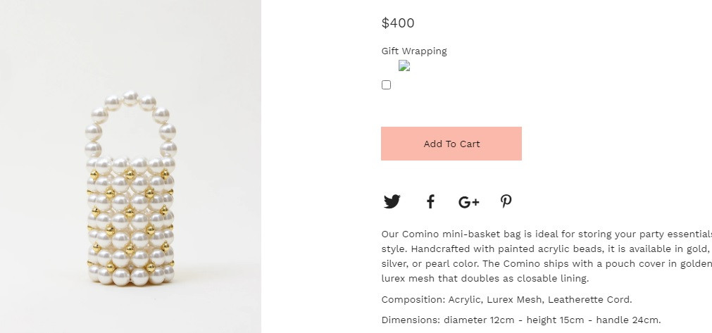 Trên website Vanina, mẫu túi xách hình chiếc xô lạ mắt này có giá 400 USD (khoảng 9,1 triệu đồng). Ảnh chụp màn hình