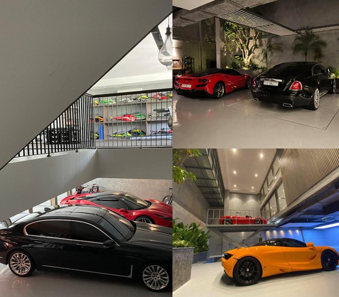 Tầng 1 căn biệt thự là gara với sức chứa tận 6 chiếc xe. Điều đặc biệt nhất trong căn biệt thự chính là chiếc cầu thuỷ lực đặt giữa gara, có thể nâng hạ để di chuyển những chiếc xe lên xuống.