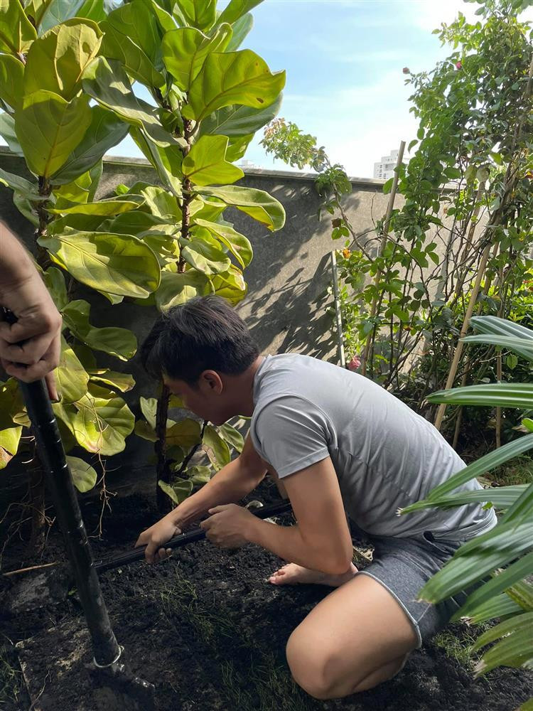Trong những ngày giãn cách xã hội vì dịch COVID-19, Cường Đô La tranh thủ phủ xanh thêm không gian sống bằng rất nhiều cây cối xanh tốt.