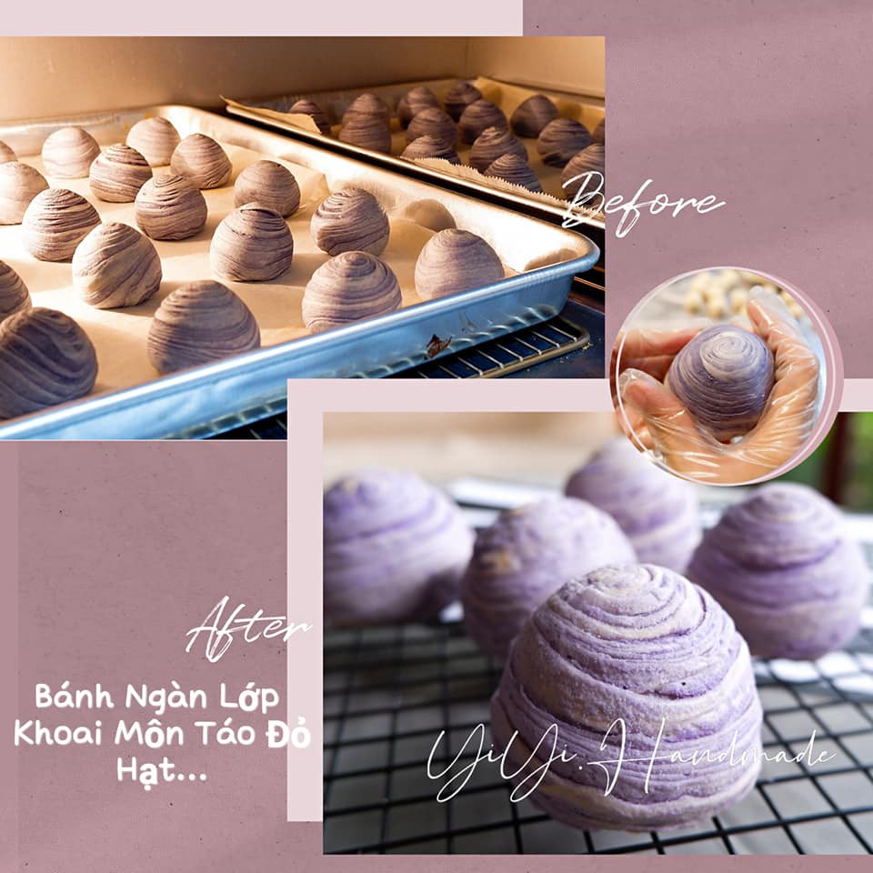 Bánh trung thu ngàn lớp khoai môn táo đỏ hạt vô cùng độc đáo. Ảnh: YiYi_House
