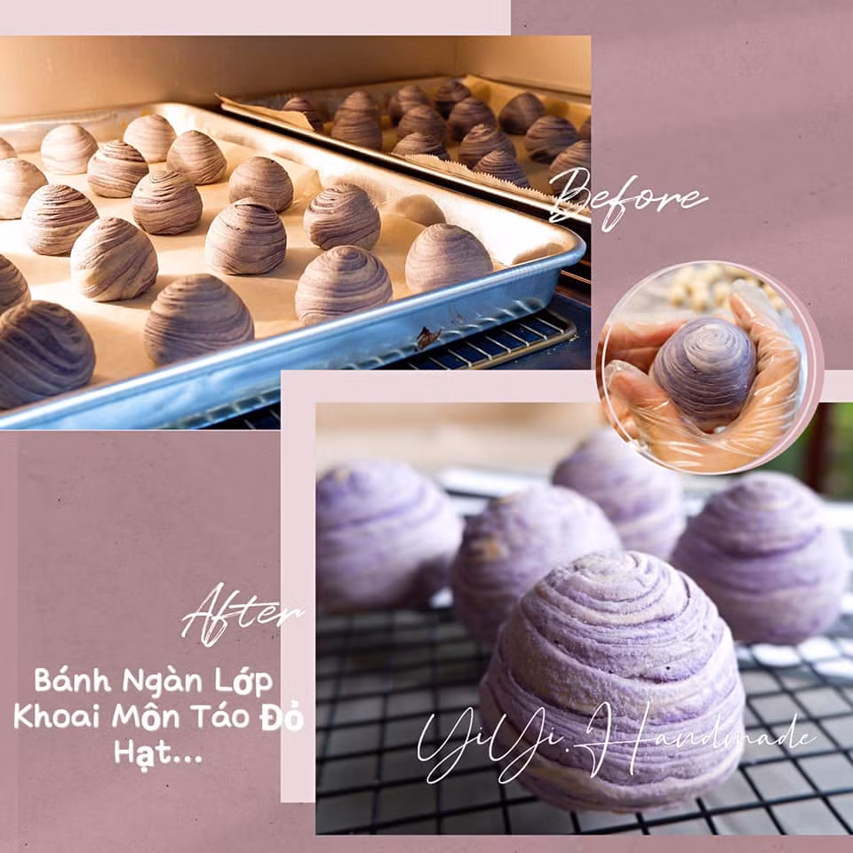 Bánh trung thu ngàn lớp khoai môn táo đỏ hạt vô cùng độc đáo. Ảnh: YiYi_House