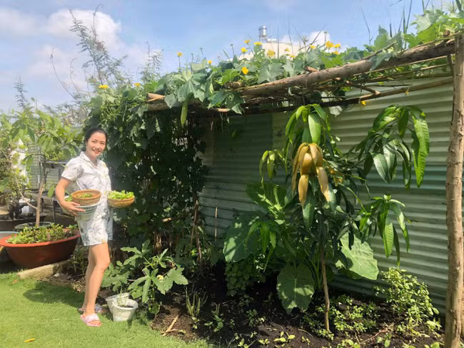 Nữ diễn viên hào hứng khoe vườn rau trong nhà. Nguồn ảnh: FBNV.